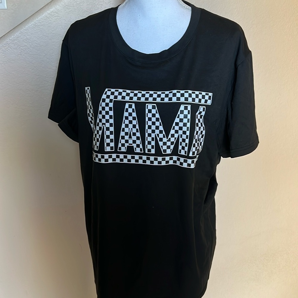 Shein mama checkered logo shirt